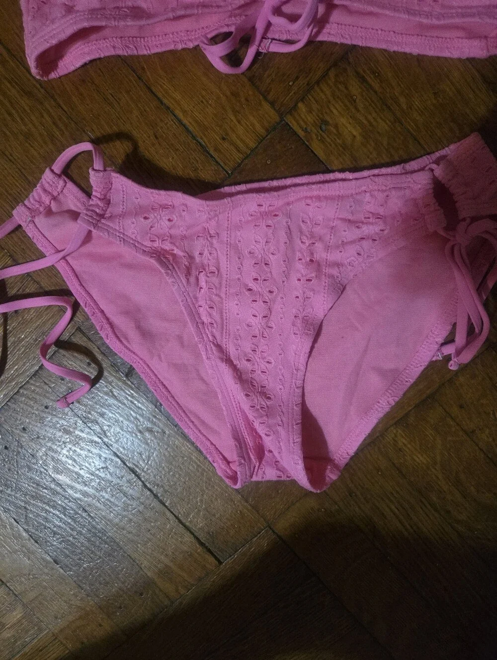 Pink Eyelet Tie-Front Bikini Set Crop Top Celebrity Pink